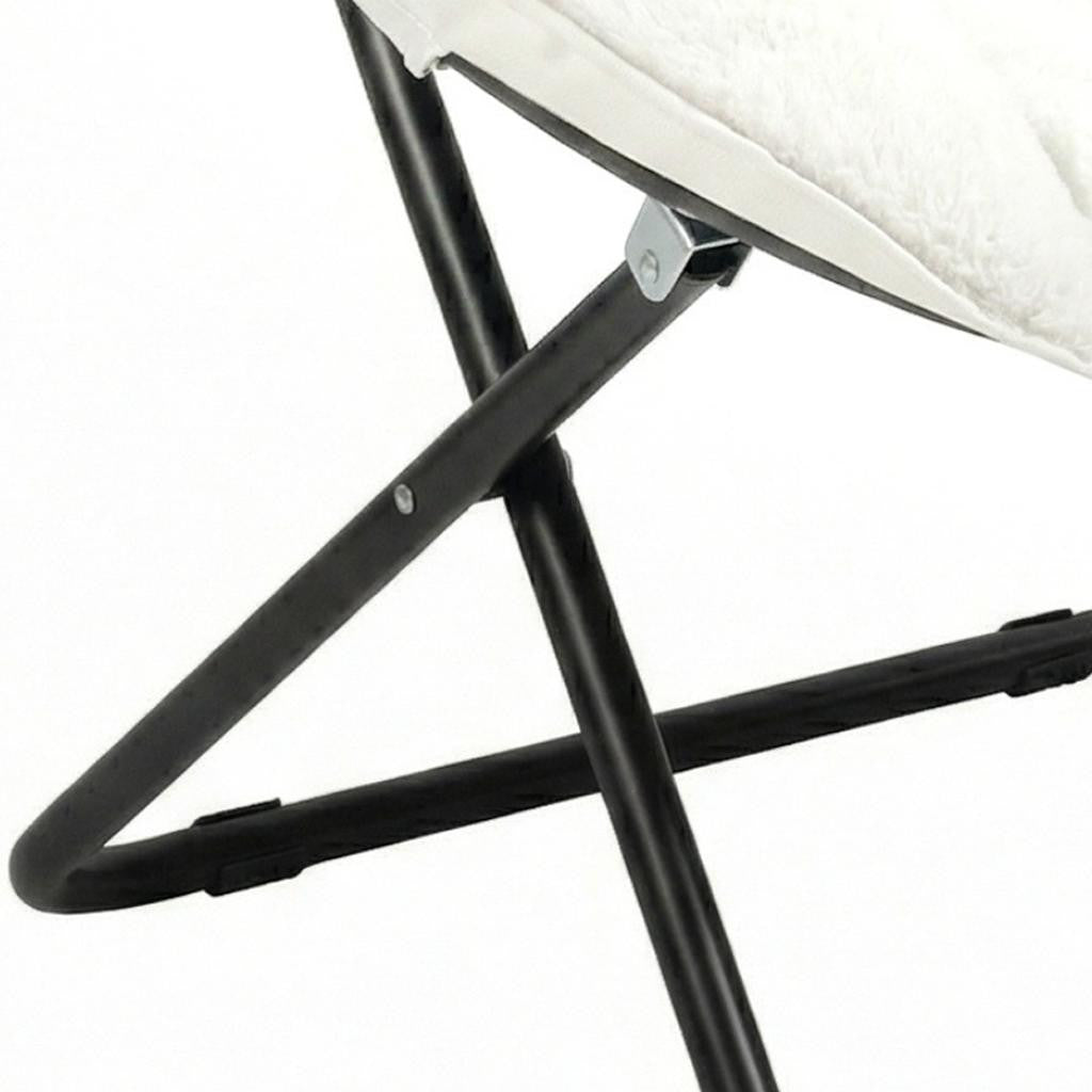 33" White Tufted Faux Fur and Metal Folding Lounge Chair