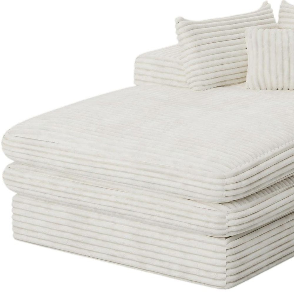67" White Corduroy Left Hand Facing Chaise Lounge Chair