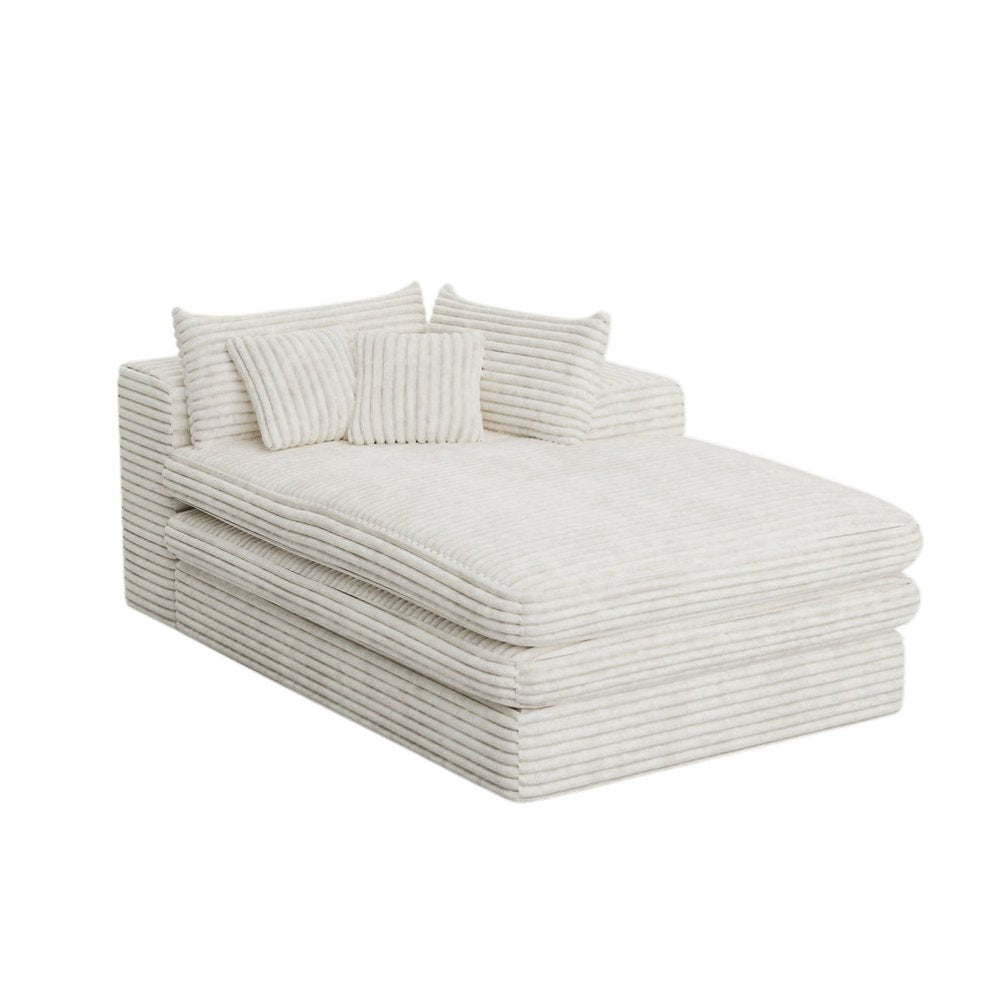 67" White Corduroy Left Hand Facing Chaise Lounge Chair