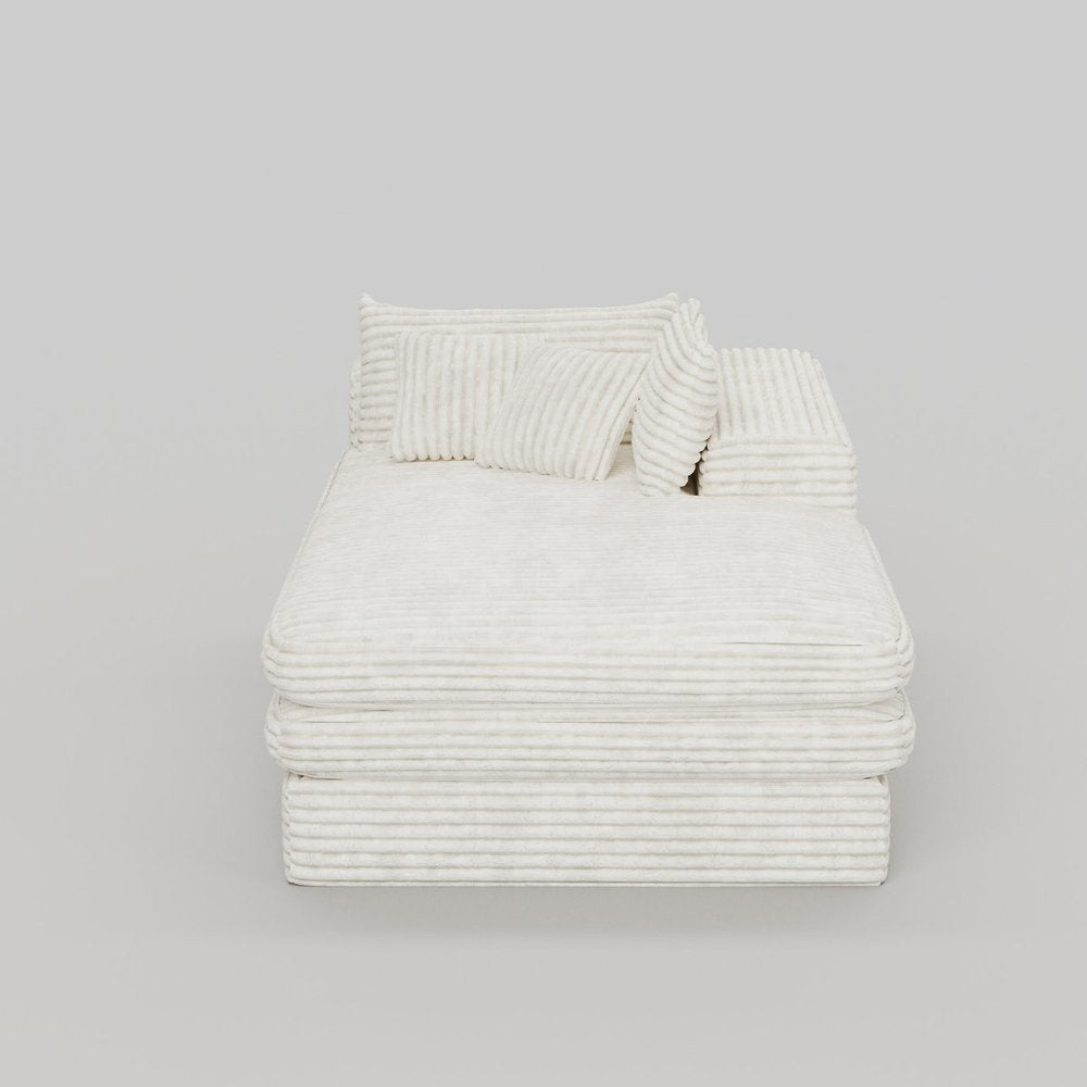 67" White Corduroy Left Hand Facing Chaise Lounge Chair