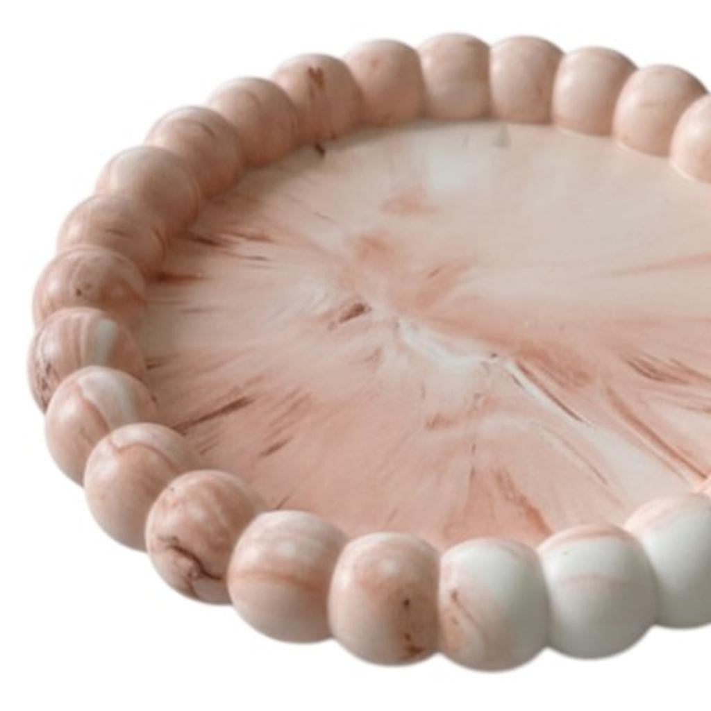 6" Pink And White Resin Marbleized Handmade Round Trinket Tray