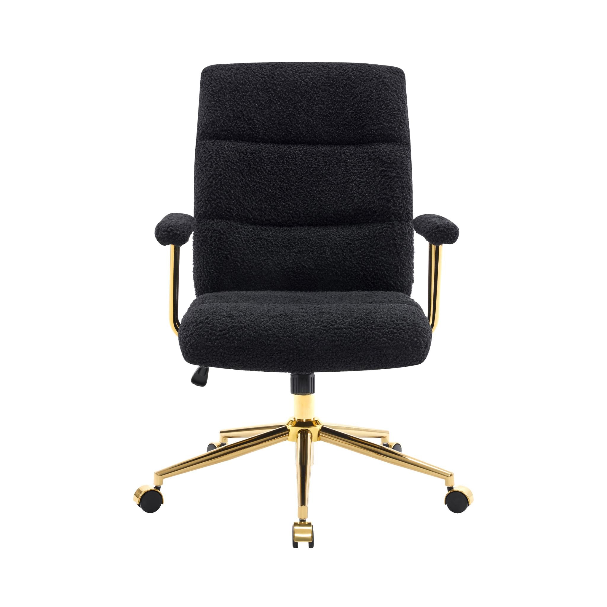 Black And Gold Boucle Swivel Rolling Executive Office Chair