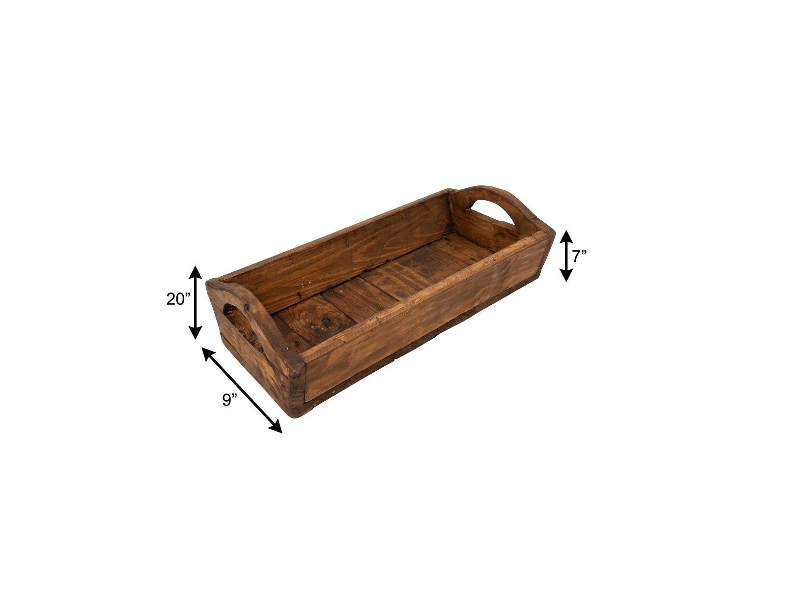 20" Brown Reclaimed Wood Handmade Serving Tray With Handles