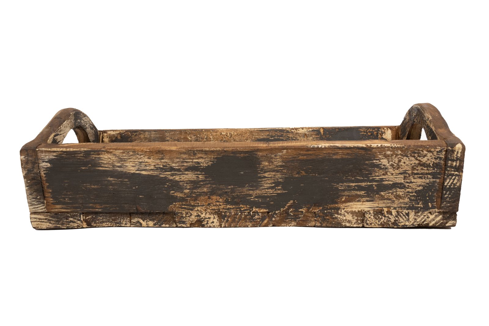 20" Dark Brown Reclaimed Wood Handmade Serving Tray With Handles