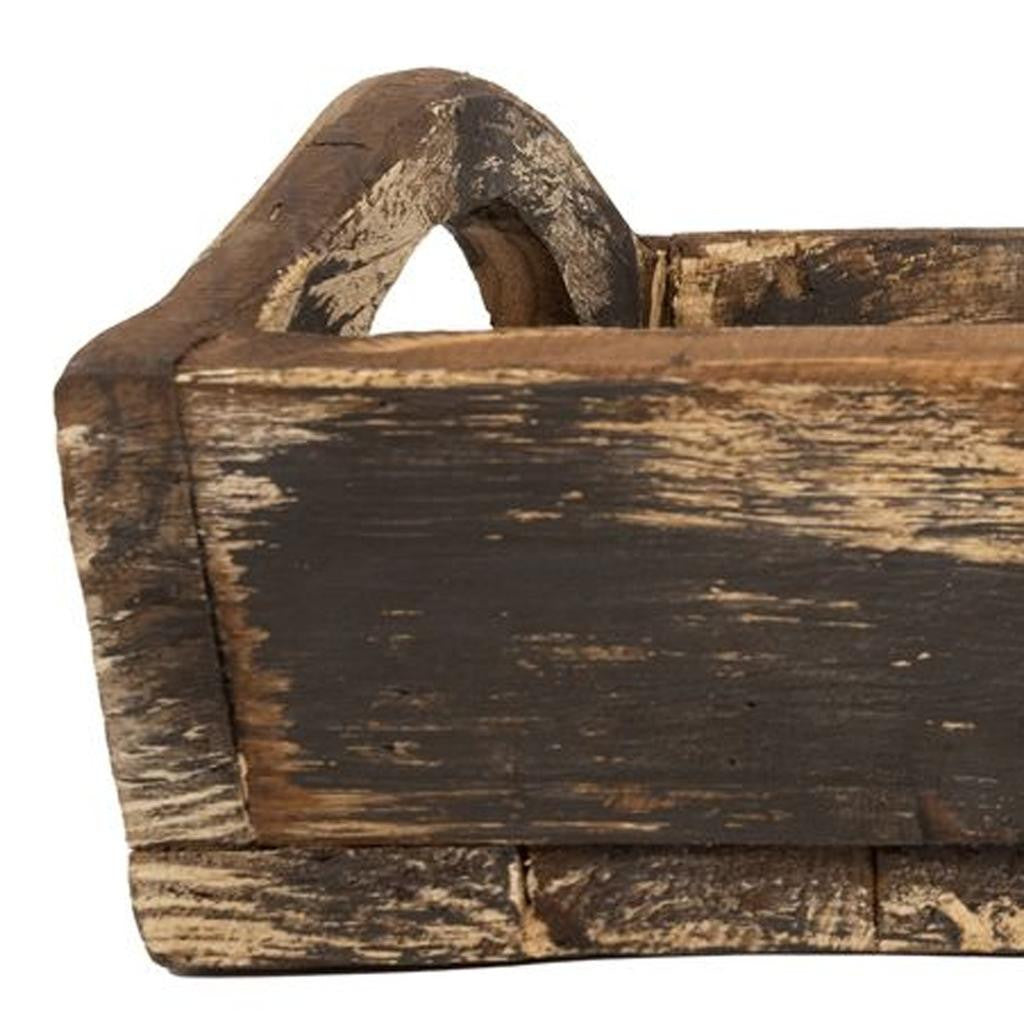 20" Dark Brown Reclaimed Wood Handmade Serving Tray With Handles