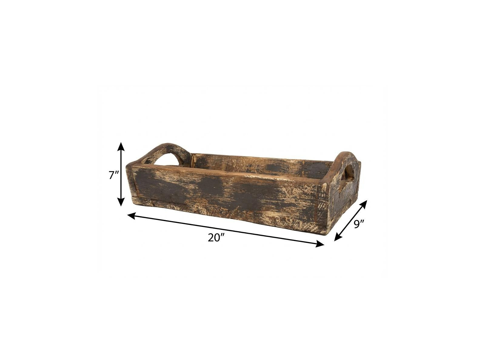 20" Dark Brown Reclaimed Wood Handmade Serving Tray With Handles