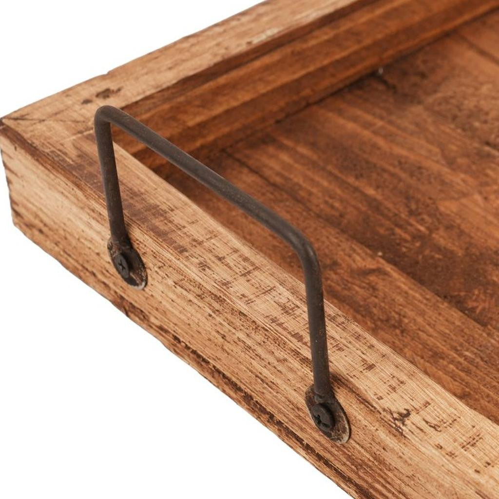21" Natural Solid Wood Handmade Serving Tray With Handles