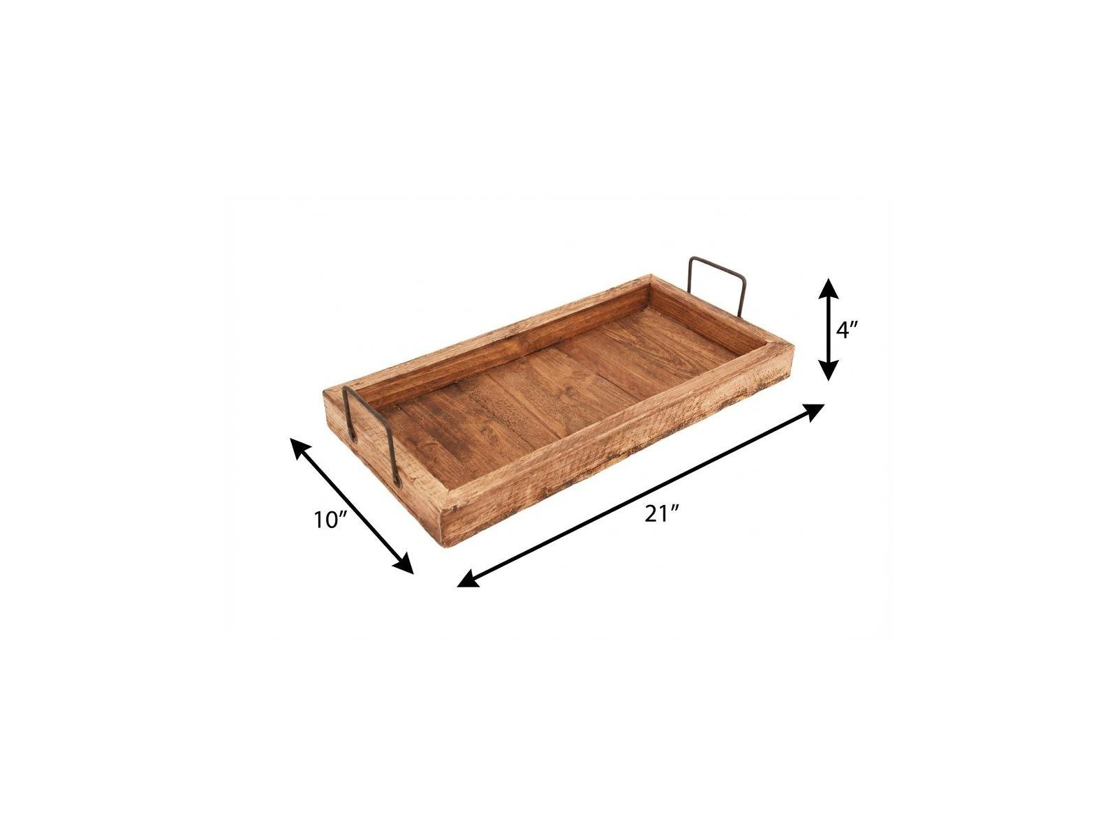 21" Natural Solid Wood Handmade Serving Tray With Handles