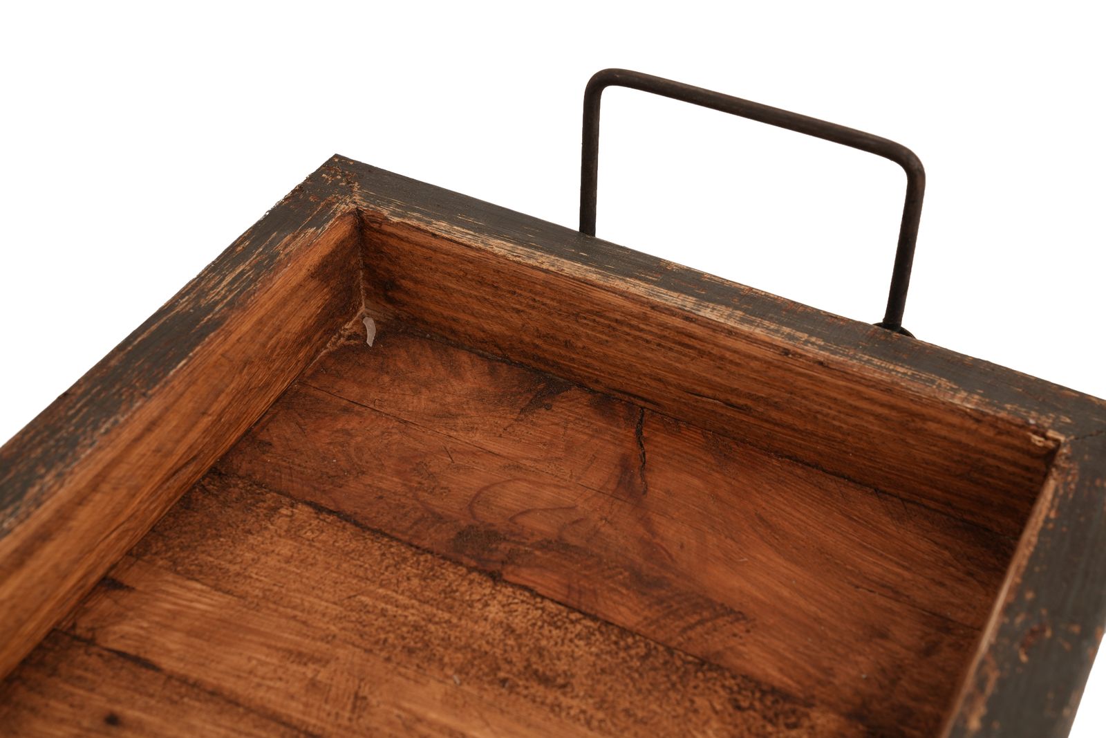 21" Gray And Natural Solid Wood Handmade Serving Tray With Handles