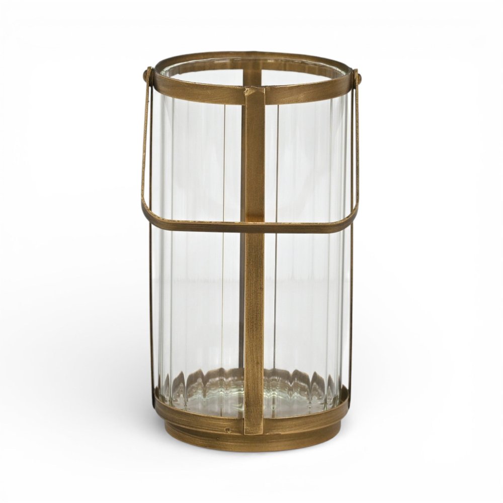 9" Gold Glass Tabletop Lantern Candle Holder