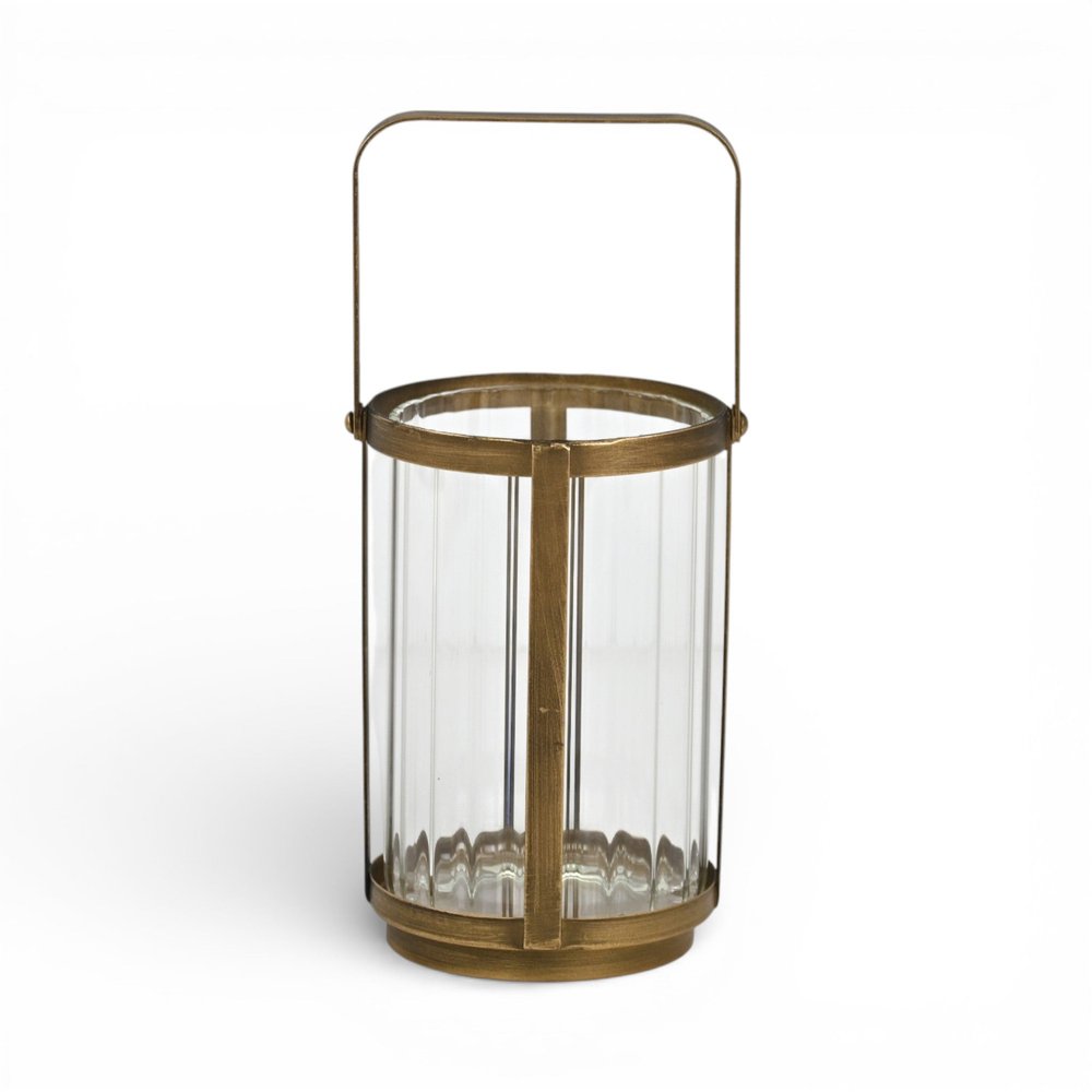 7" Gold Glass Tabletop Lantern Candle Holder