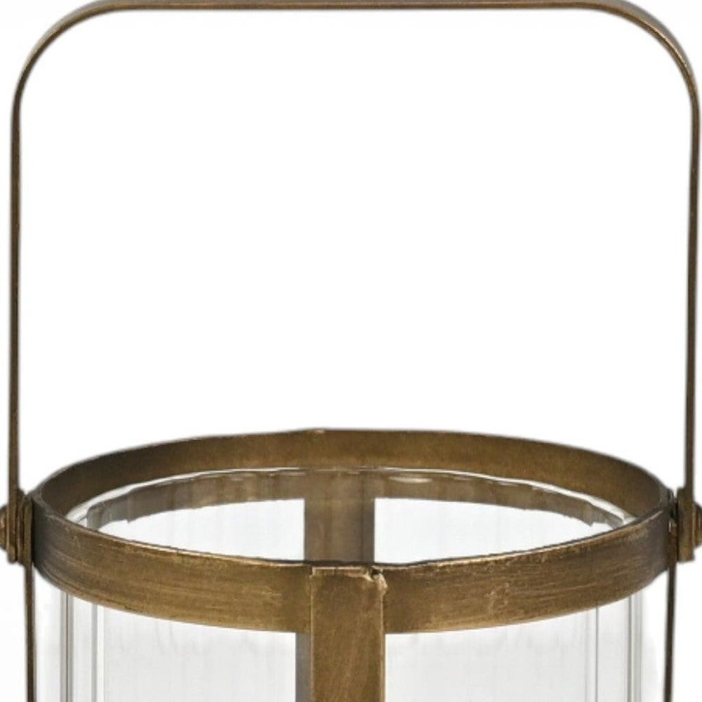 5" Gold Glass Tabletop Lantern Candle Holder