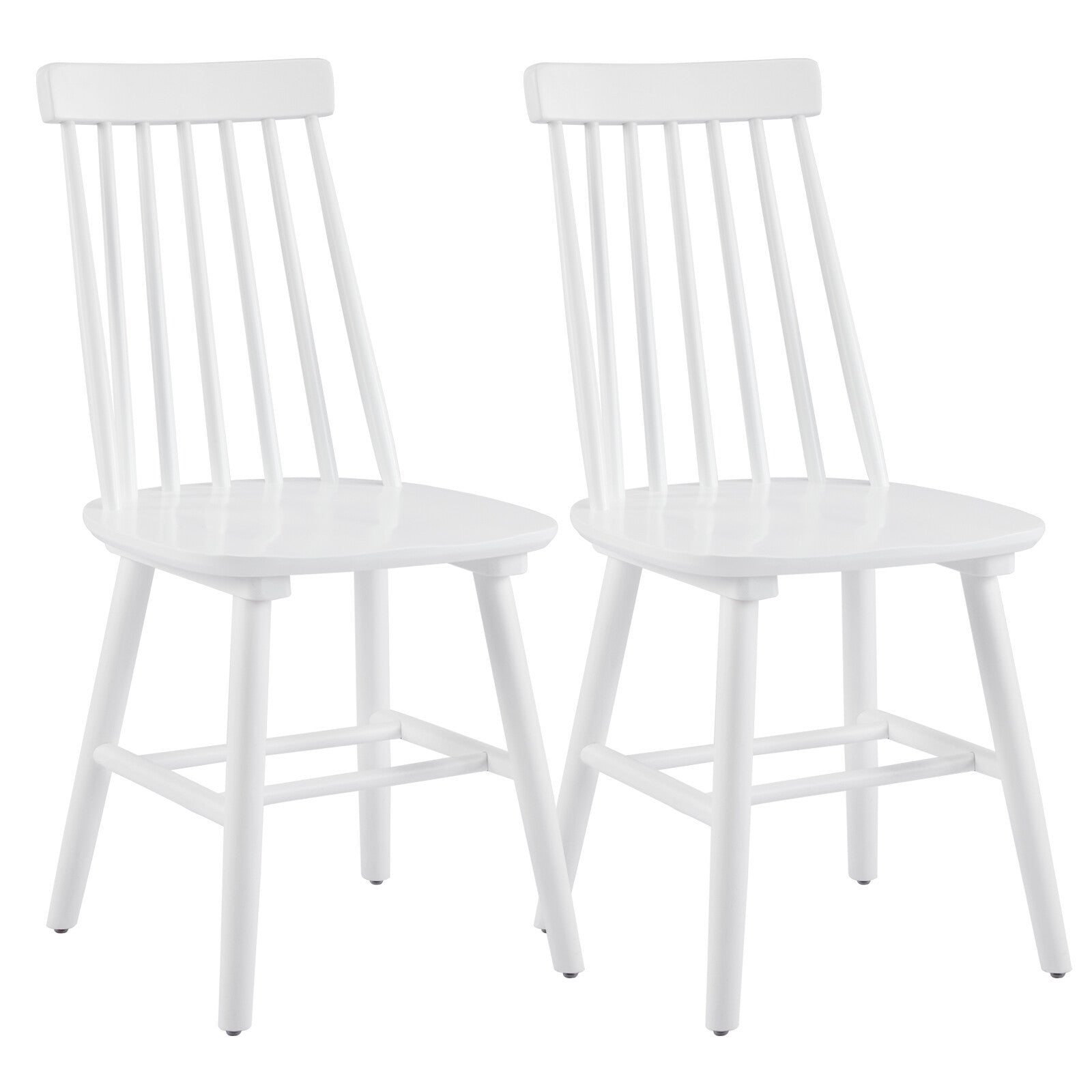 Set of Two White Solid Wood Windsor Back Dining Side Chairs