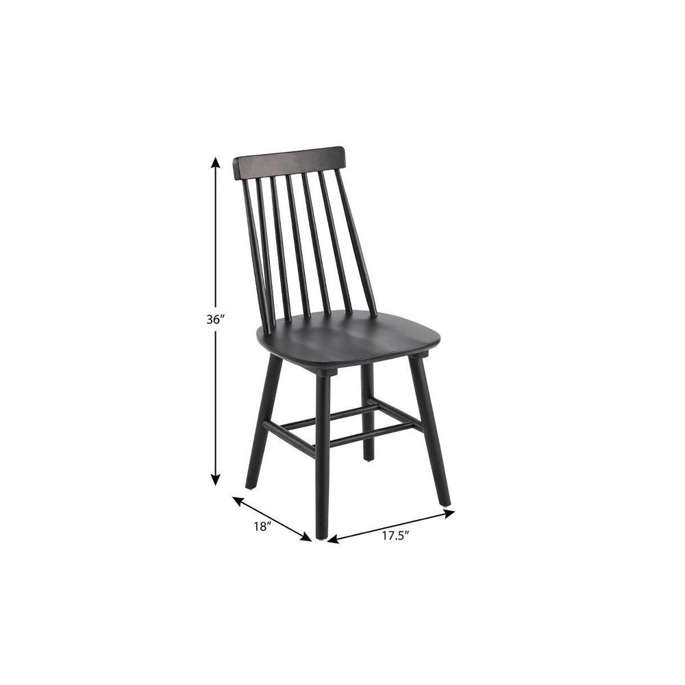 Set of Two Black Solid Wood Windsor Back Dining Side Chairs