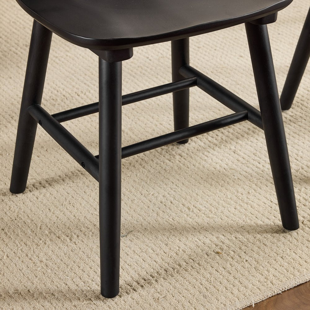 Set of Two Black Solid Wood Windsor Back Dining Side Chairs