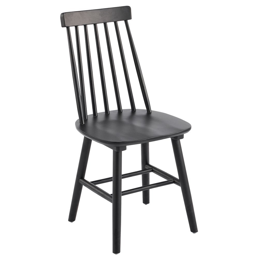 Set of Two Black Solid Wood Windsor Back Dining Side Chairs