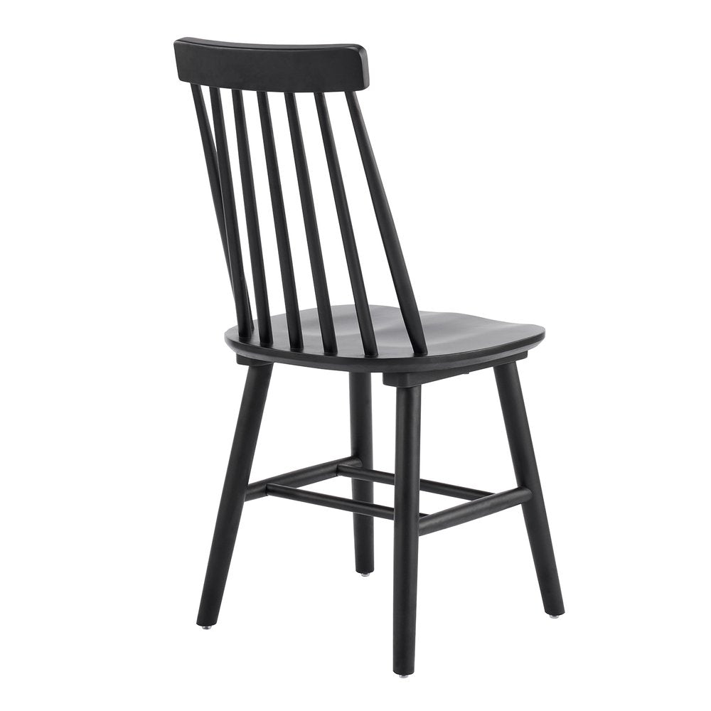 Set of Two Black Solid Wood Windsor Back Dining Side Chairs