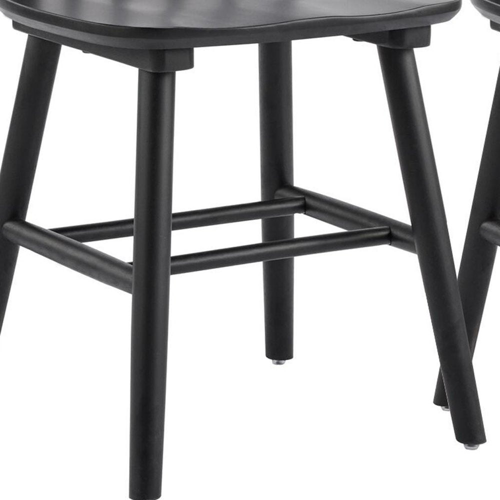 Set of Two Black Solid Wood Windsor Back Dining Side Chairs