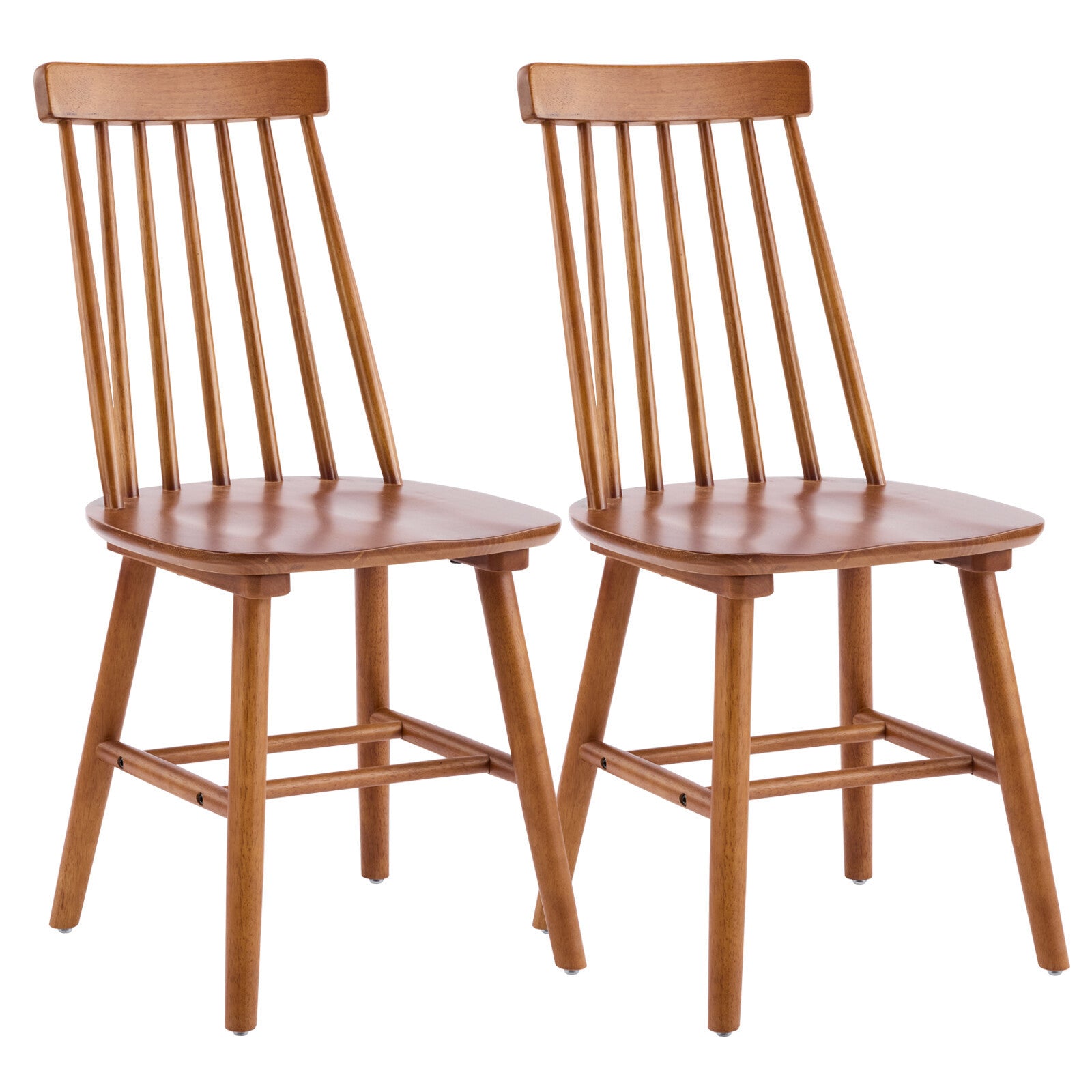 Set of Two Walnut Solid Wood Windsor Back Dining Side Chairs
