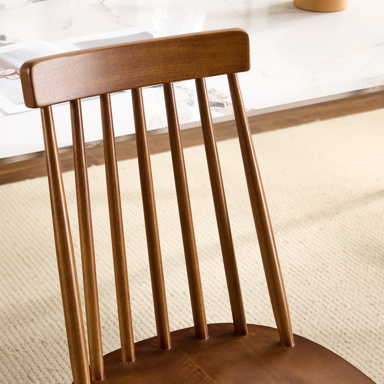 Set of Two Walnut Solid Wood Windsor Back Dining Side Chairs