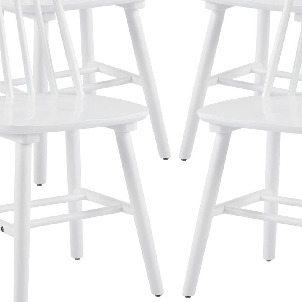 Set of Four White Solid Wood Windsor Back Dining Side Chairs