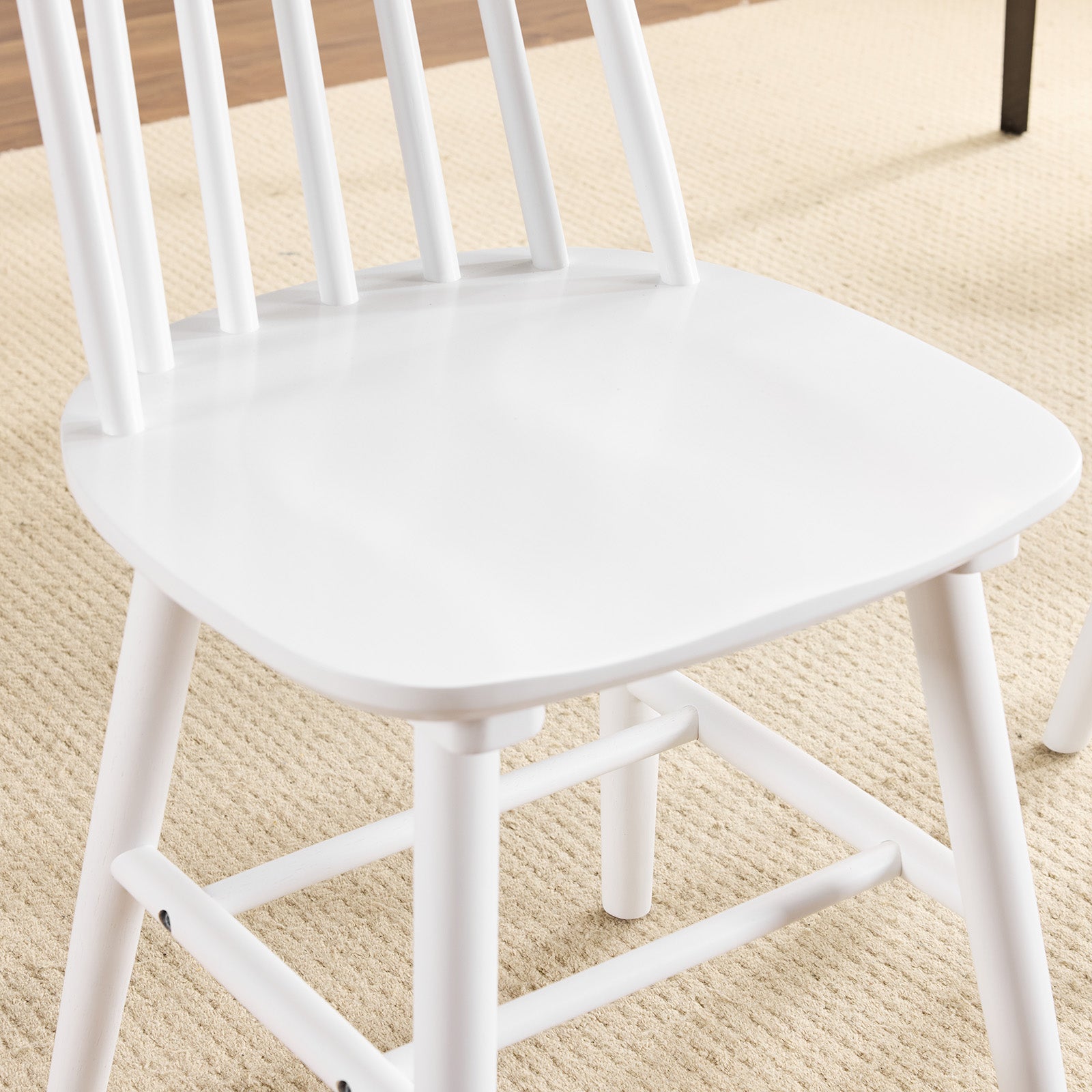 Set of Four White Solid Wood Windsor Back Dining Side Chairs