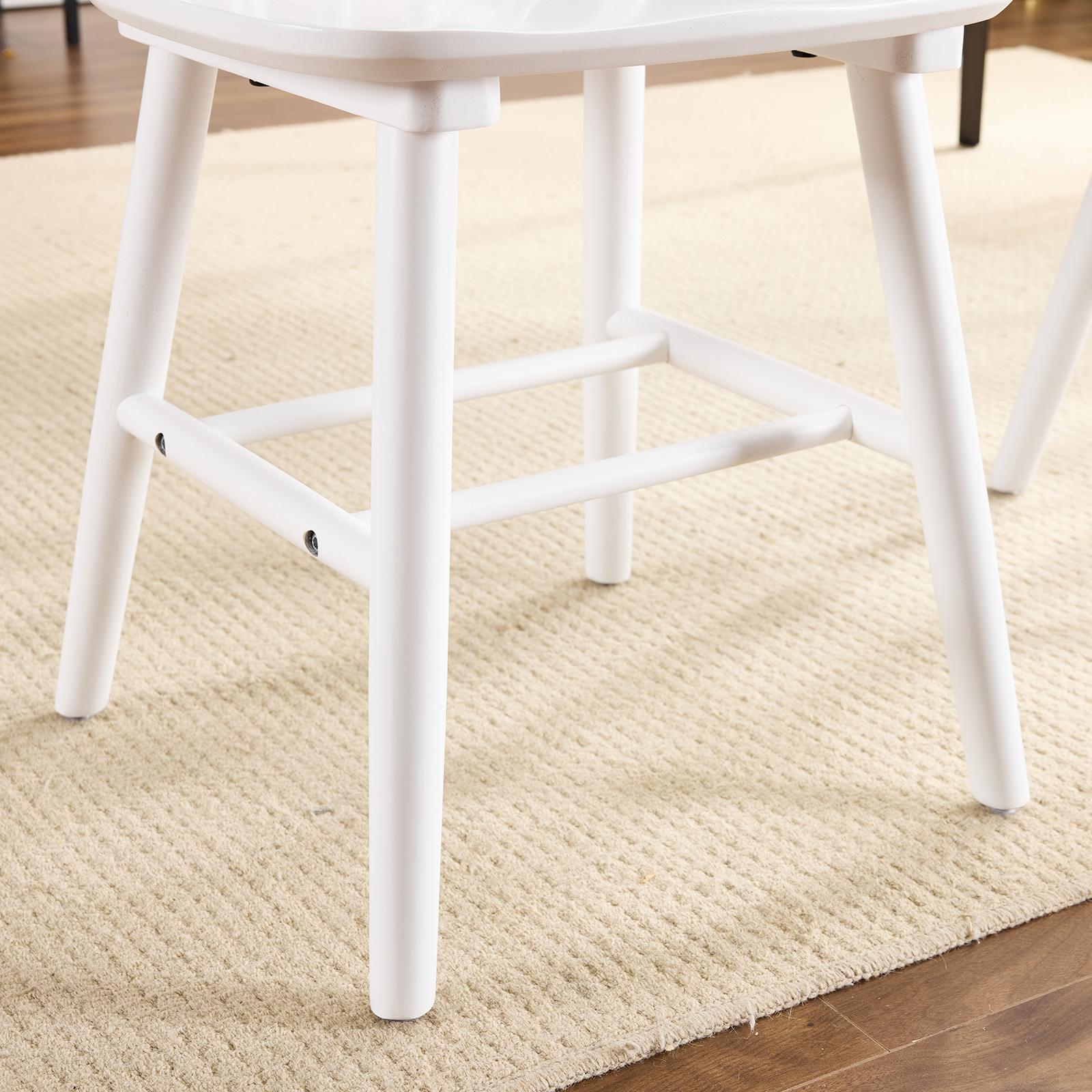 Set of Four White Solid Wood Windsor Back Dining Side Chairs