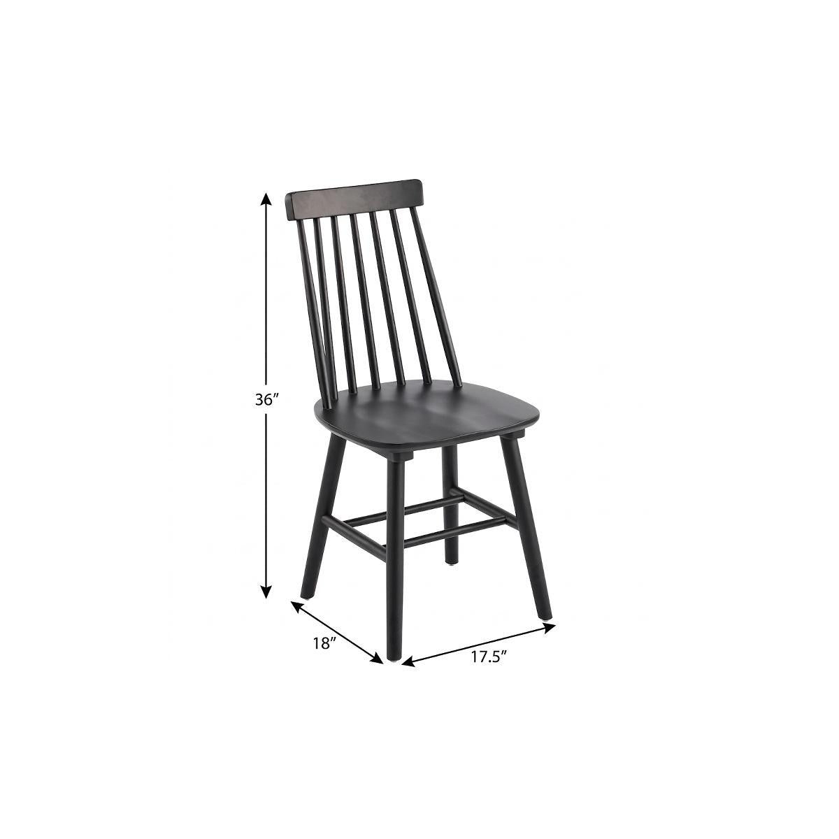 Set of Four Black Solid Wood Windsor Back Dining Side Chairs