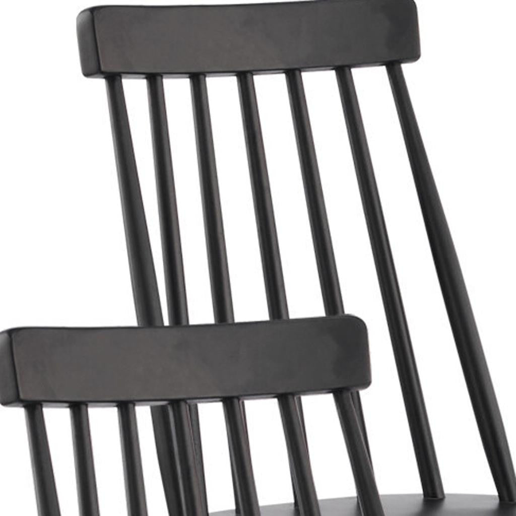 Set of Four Black Solid Wood Windsor Back Dining Side Chairs