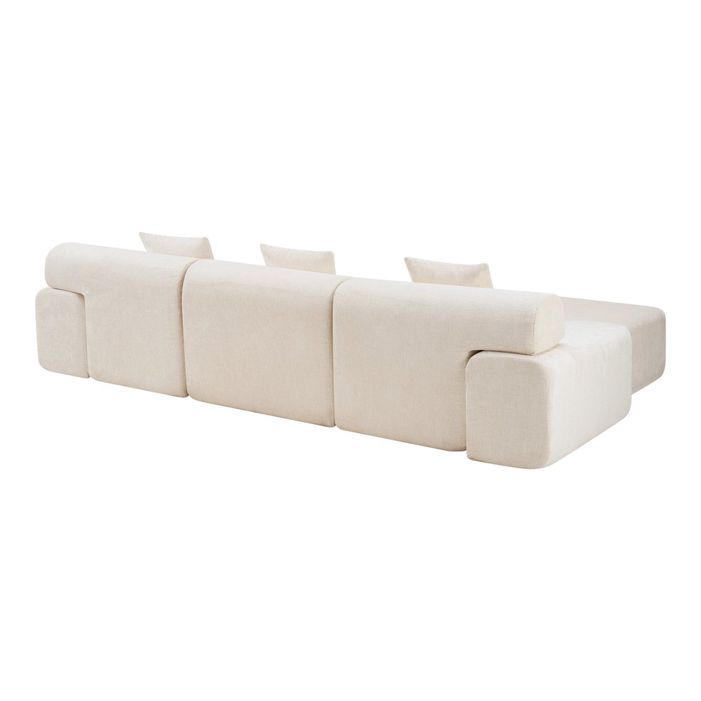 118" Beige Chenille Modular Sofa With Ottoman And Toss Pillows