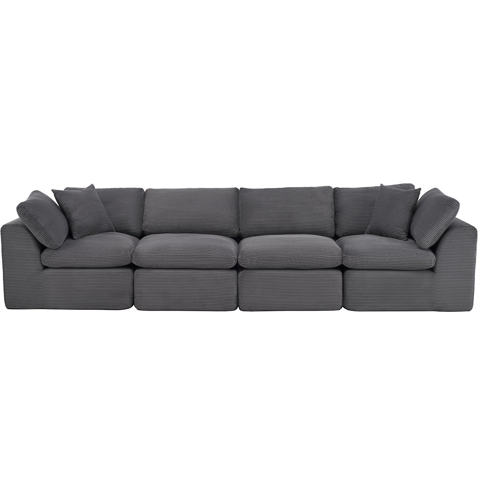 138" Dark Gray Corduroy Modular Sofa With Toss Pillows