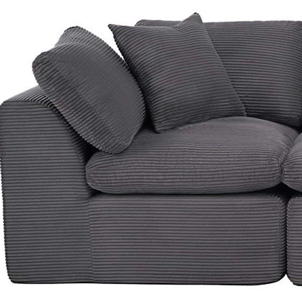 138" Beige Chenille Modular Sofa With Toss Pillows