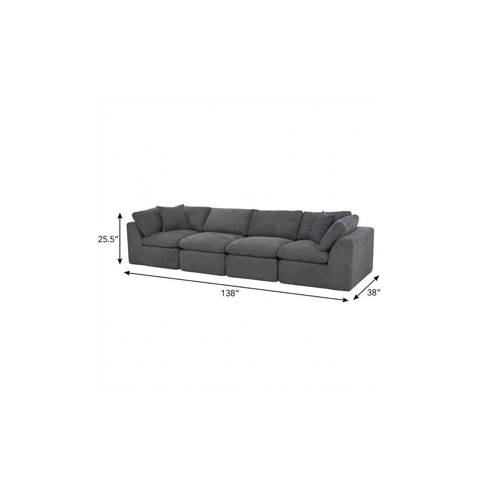 138" Beige Chenille Modular Sofa With Toss Pillows