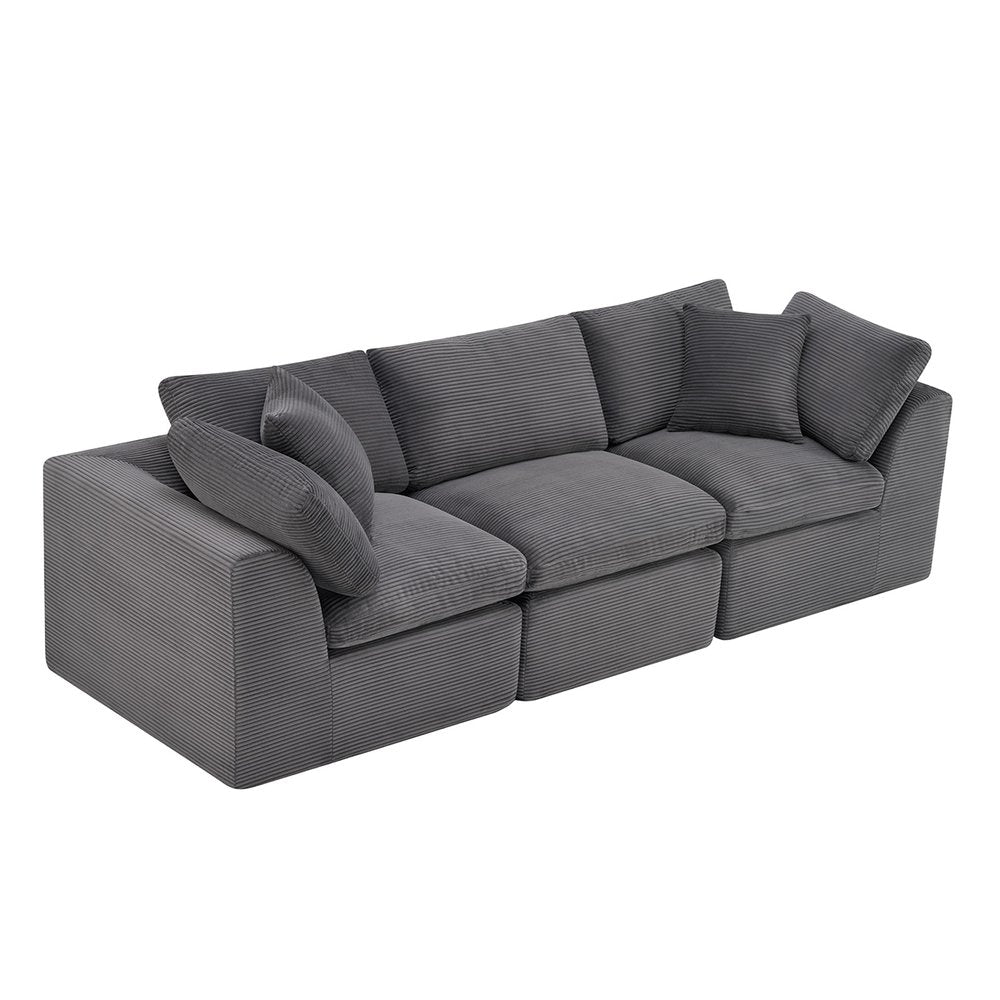108" Beige Chenille Modular Sofa With Toss Pillows
