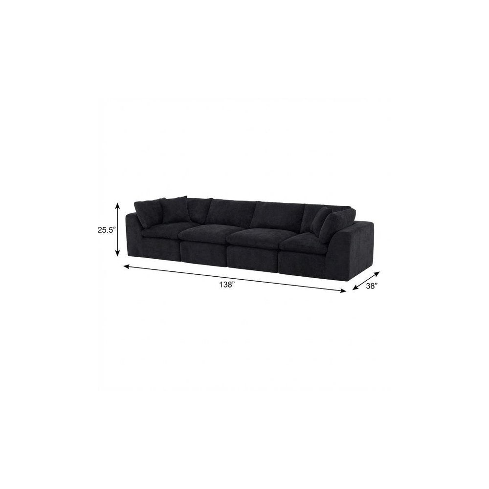 138" Beige Chenille Modular Sofa With Toss Pillows