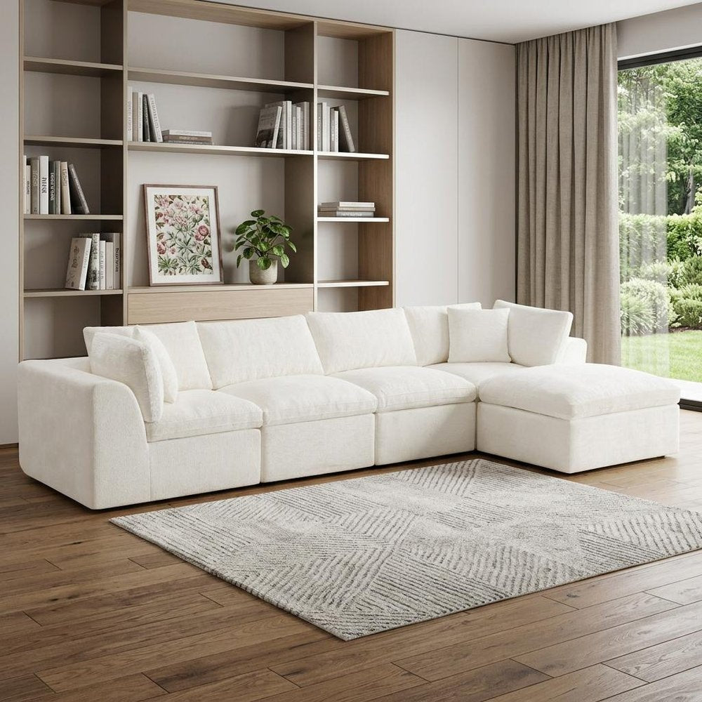 138" Dark Gray Corduroy Modular Sofa With Ottoman And Toss Pillows