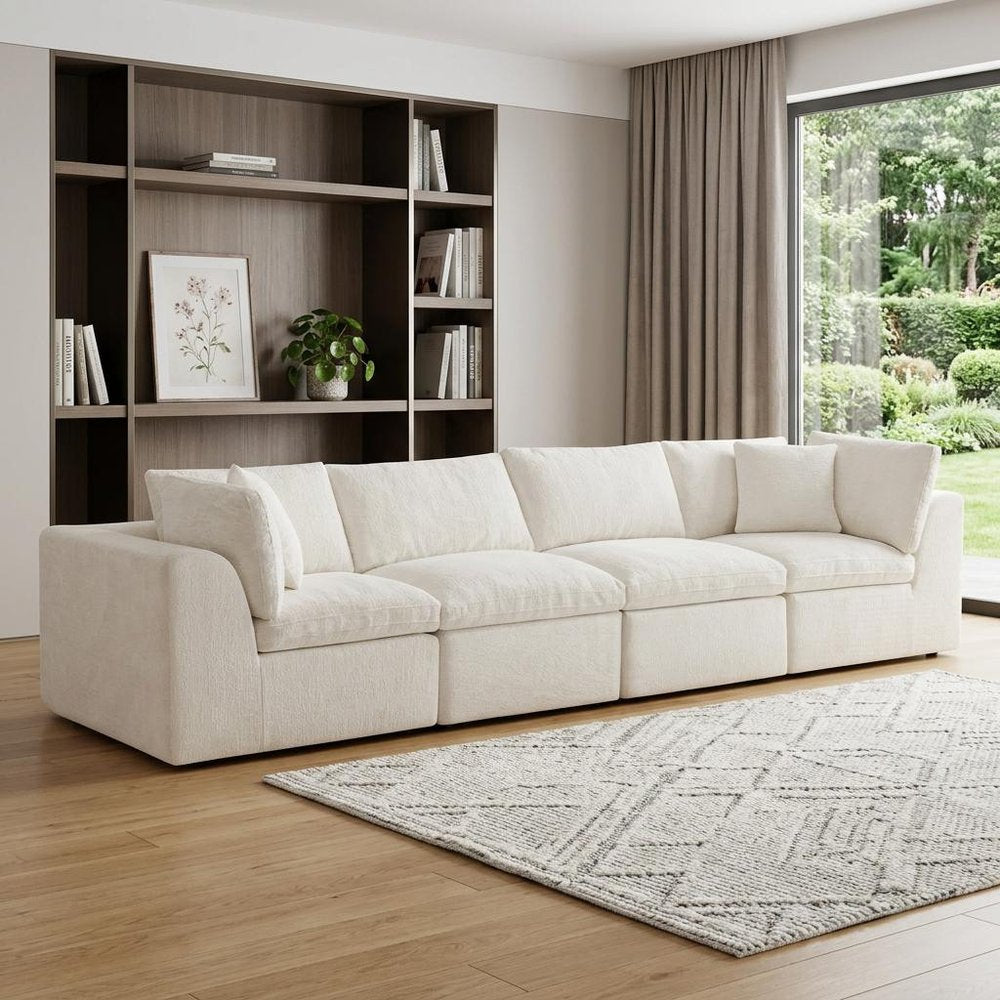 138" Dark Gray Corduroy Modular Sofa With Toss Pillows