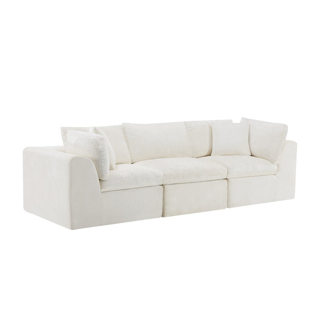 108" Beige Chenille Modular Sofa With Toss Pillows