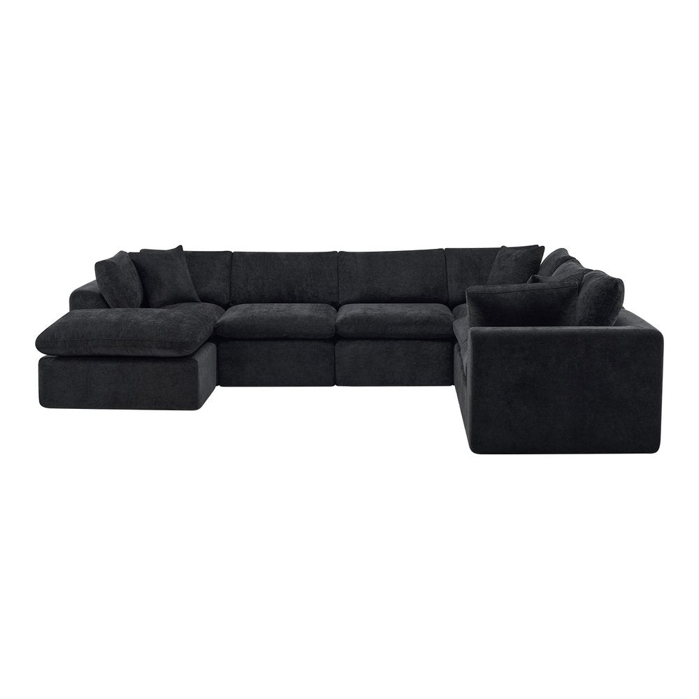 138" Beige Chenille Modular Sofa With Ottoman And Toss Pillows