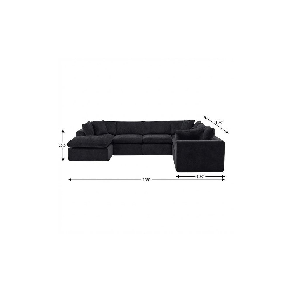 138" Beige Chenille Modular Sofa With Ottoman And Toss Pillows