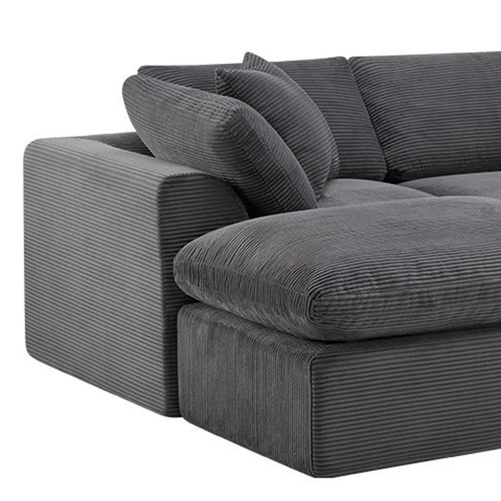 138" Dark Gray Corduroy Modular Sectional With Ottoman And Toss Pillows