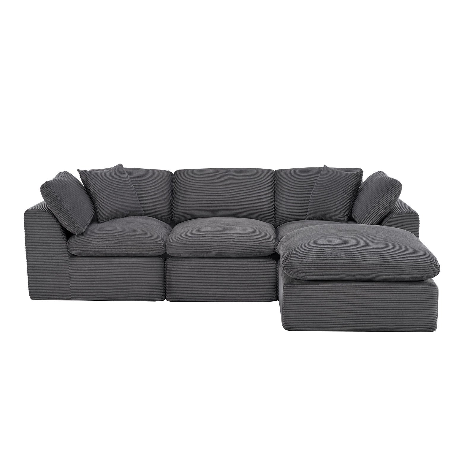 108" Dark Gray Corduroy Modular Sofa With Ottoman And Toss Pillows