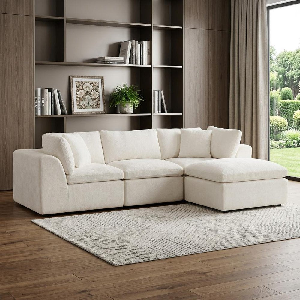 108" Dark Gray Corduroy Modular Sofa With Ottoman And Toss Pillows