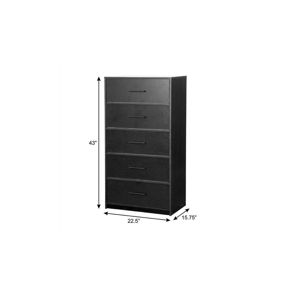 23" Black Fabric Wood and Steel Five Drawer Lingerie Chest Dresser