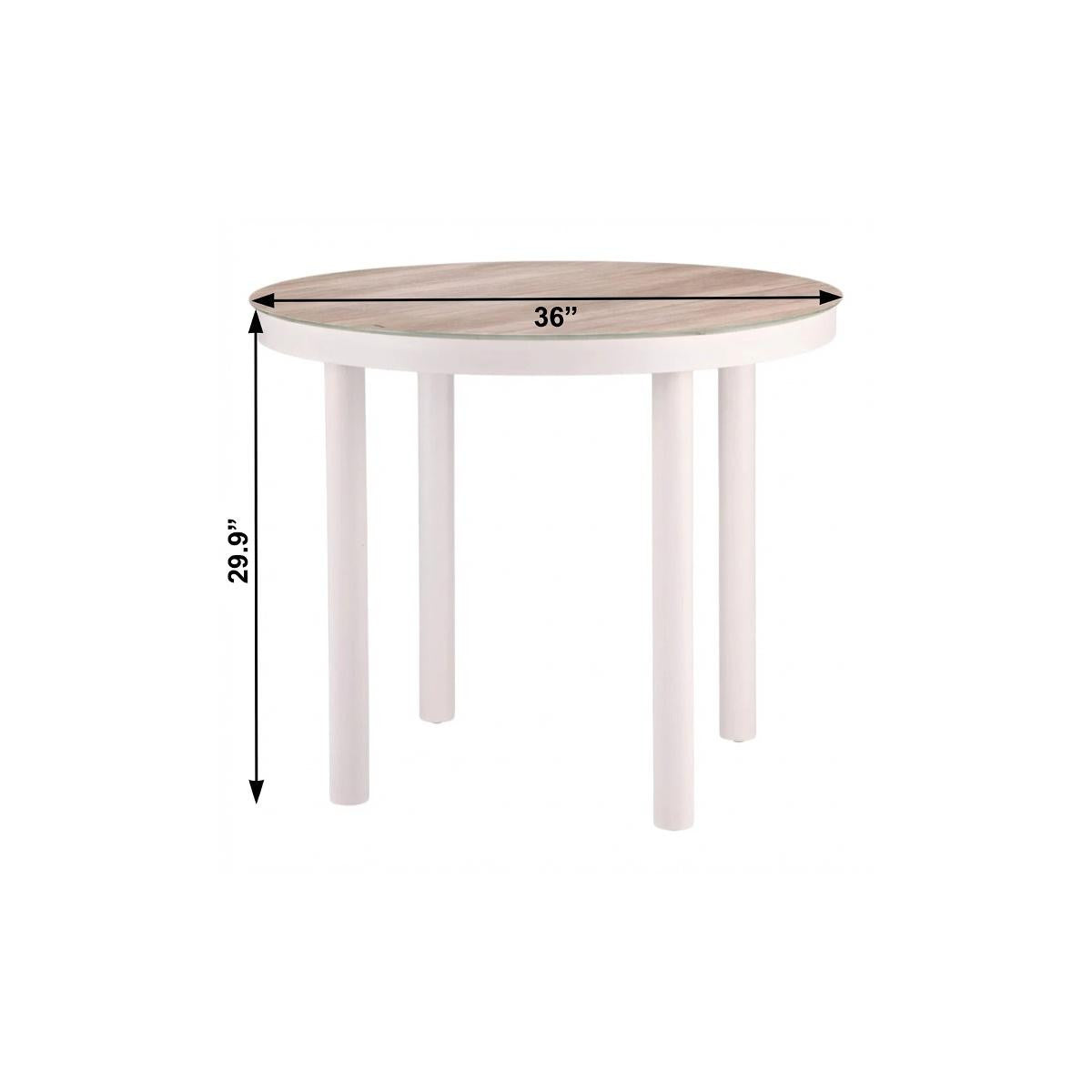 36" Natural and White Glass Wood and Aluminum Round Outdoor Dining Table