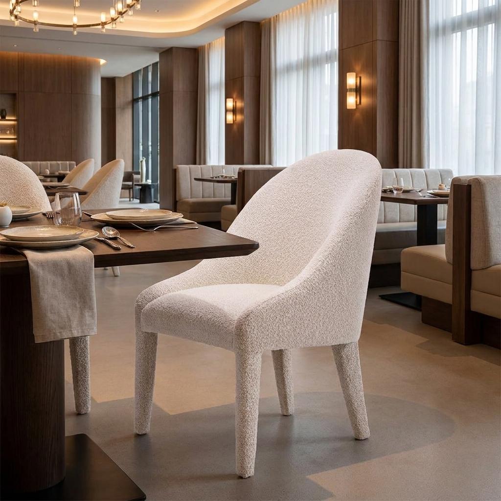 Ivory And White Faux Shearling And Wood Dining Side Chair