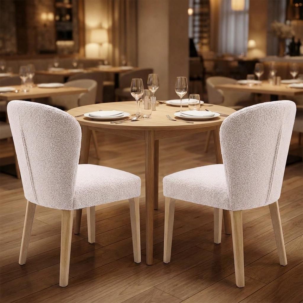 Set of Two Ivory And Natural Faux Shearling And Wood Dining Side Chairs