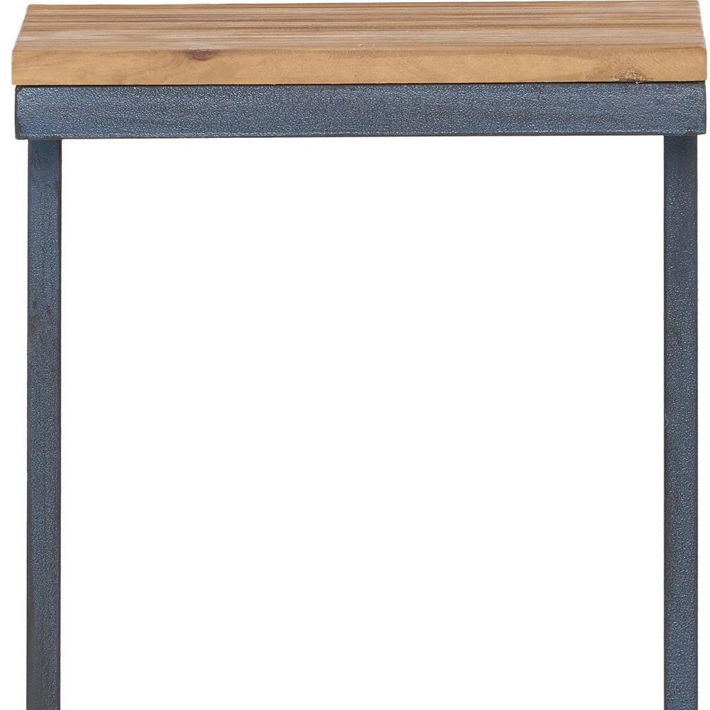 22" Natural and Blue Wood and Iron End Table