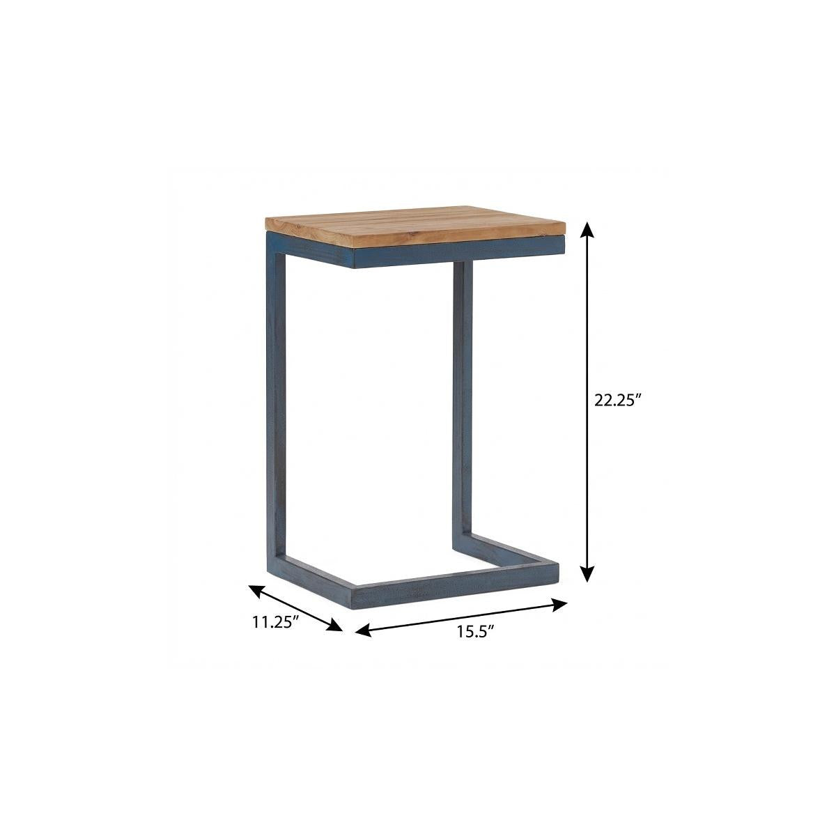 22" Natural and Blue Wood and Iron End Table
