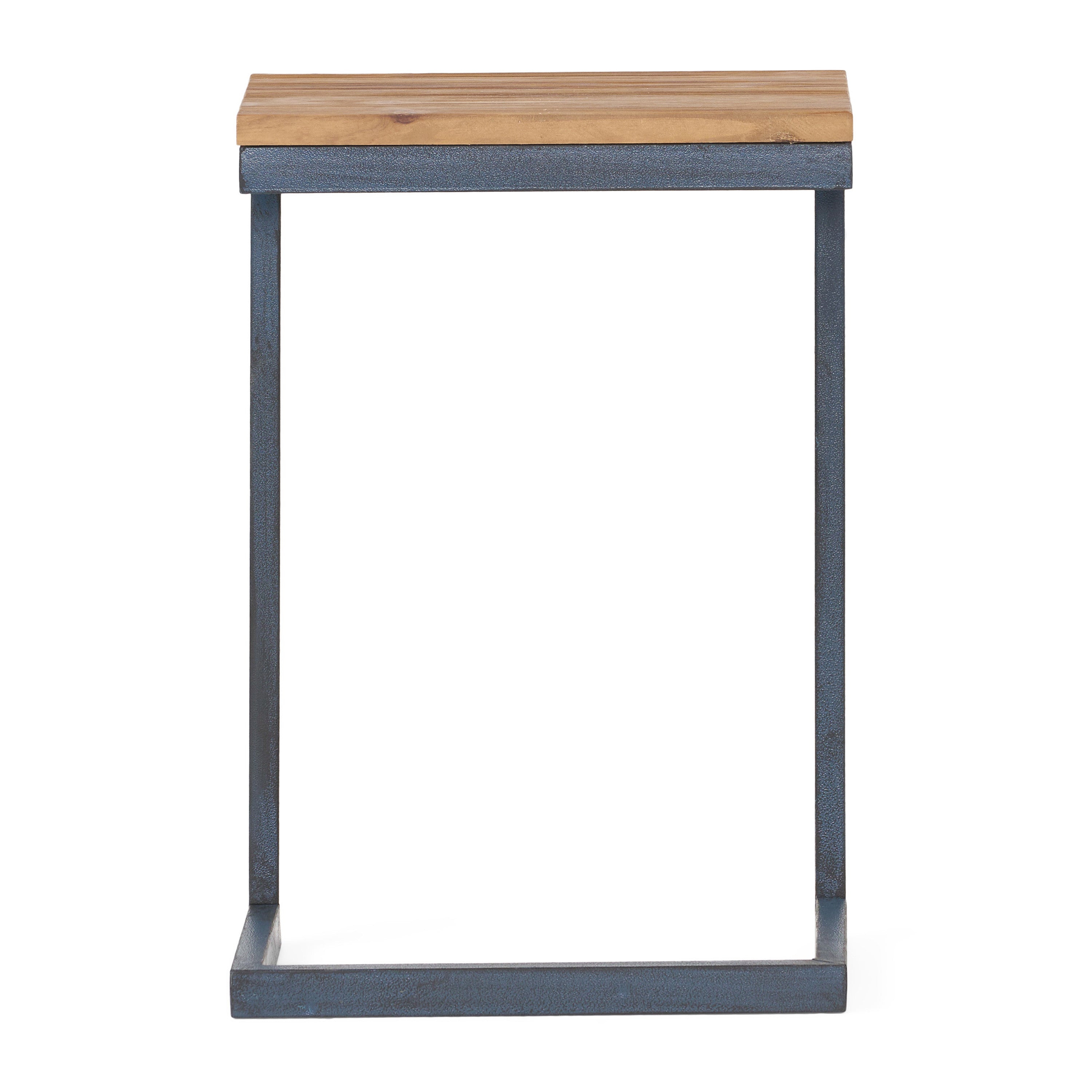 22" Natural and Blue Wood and Iron End Table